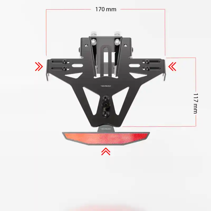Top-Preis Modellspezifischer Kennzeichenhalter ohne Beleuchtung aus schwarz pulverbeschichtetem Stahl und mit stufenlos verstellbarem Neigungswinkel. Inkl. Anbauteile, keine Eintragung beim TÜV erforderlich
