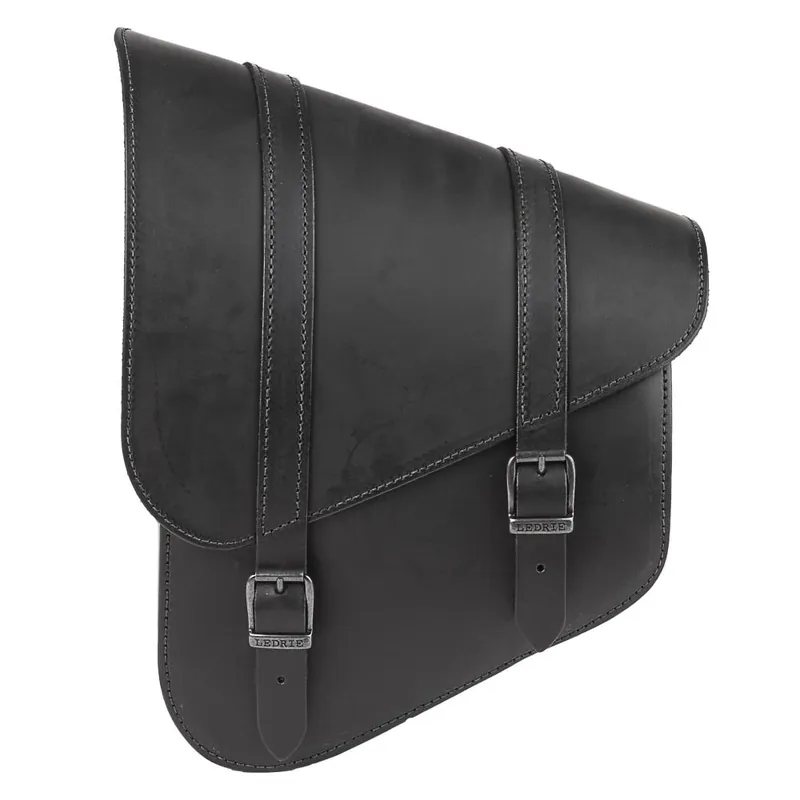 Preisknaller Ledrie Schwingentasche „links“ mit Flaschenhalter 9 Liter Leder schwarz für Harley-Davidson Softail bis 2017 / Suzuki / Yamaha