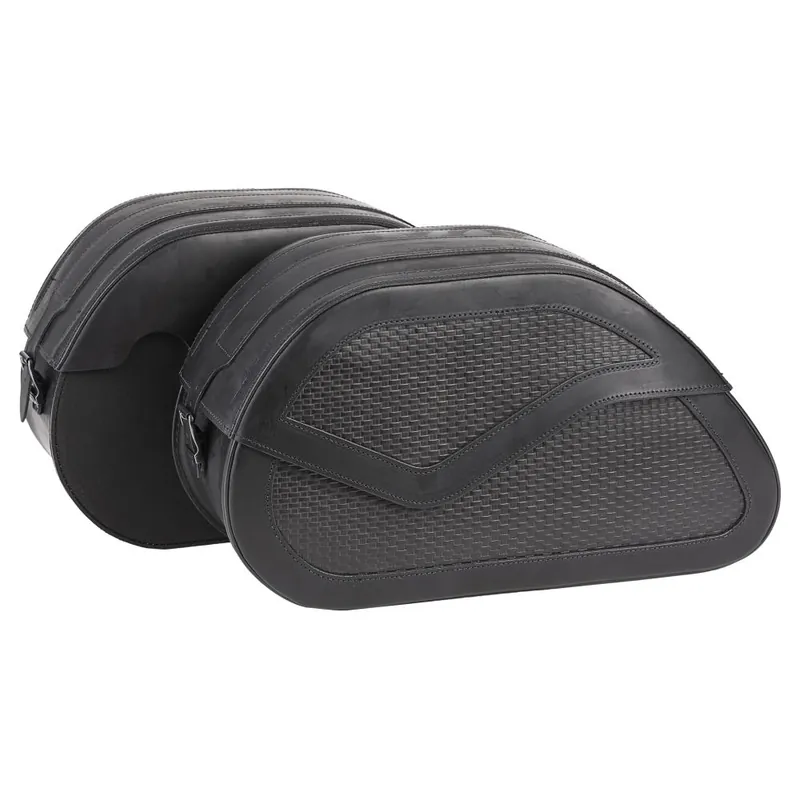 Ledrie Satteltaschen „Rigid“ aus Leder in Korbgeflecht-Optik schwarz – 27 Liter (1 Set) Geprüft