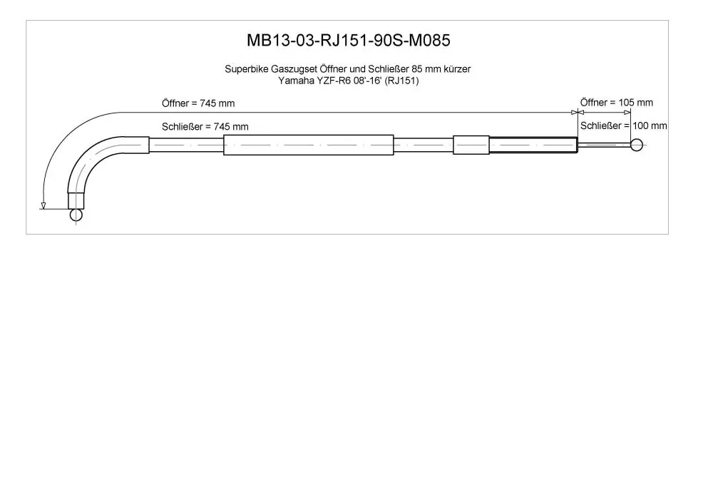 Direkt Vom Hersteller Burchard Excellence Superbike Gaszug Set -8,5cm verlängert schwarz Yamaha YZF-R6 08-16