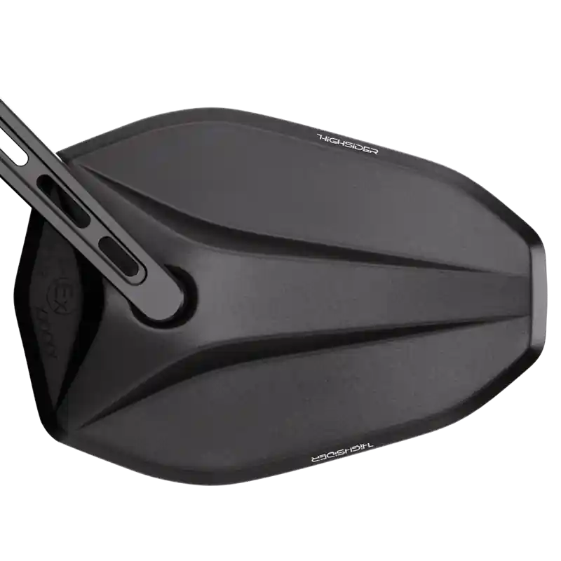 Sonderangebot HIGHSIDER VICTORY-BLAST Lenkerendenspiegel, kurz, fein perlgestrahlte, schwarz seidenmatte Oberfläche, für linke und rechte Seite verwendbar, E-geprüft, Stück.