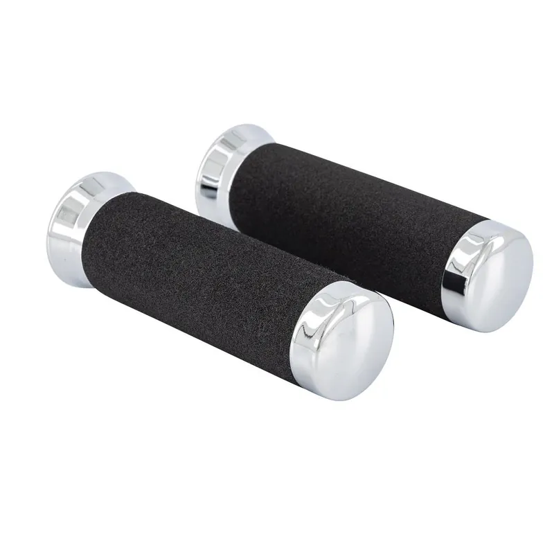 Must-Have Highway Hawk Griffbezüge Lenkergriffe "Moosgummi" mit verchromter Endkappe für 7/8" (22 mm) Lenker ohne Gaszugaufnahme - ohne herausnehmbaren Endkappen
