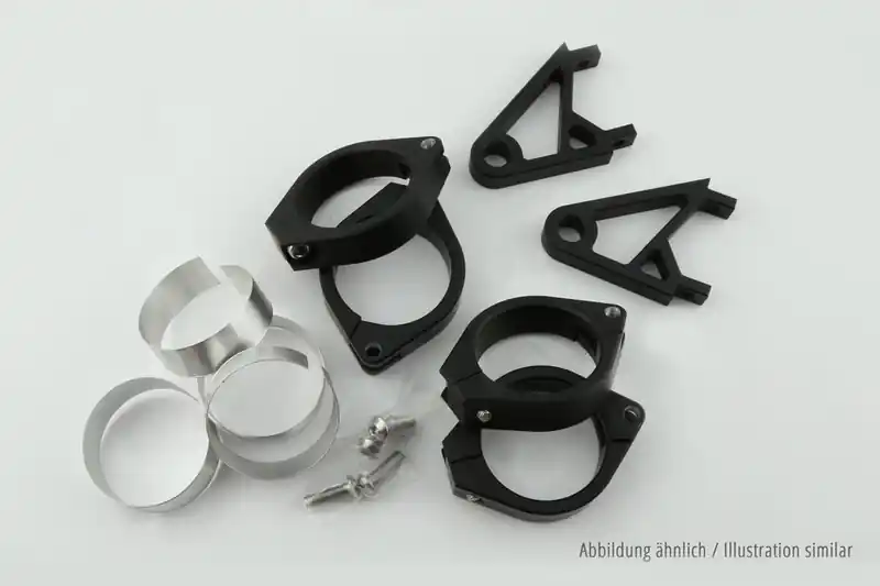 Versand Am Gleichen Tag CNC Alu Lampenhalter Set XS bestehend aus 4x Schellen, 2x Halter und Reduzierstreifen.