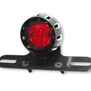 Meistverkauft SHIN YO MILES LED Rücklicht mit Kennzeichenbeleuchtung, schwarz eloxiertes Metallgehäuse mit ovalen Löchern und Halter, rotes Glas, E-geprüft.