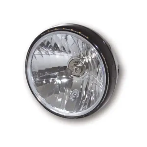 SHIN YO 7 Zoll Scheinwerfer RENO 2 mit LED-Positionsleuchte im Lampenring, Metallgehäuse, klares Glas (Prismenreflektor), rund, seitliche Befestigung, E-geprüft Markenware