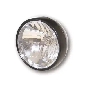 SHIN YO Scheinwerfer, 6 1/2 Zoll mit unterer Befestigung, Metallgehäuse schwarz seidenmatt, Klarglas-Reflektor mit Standlicht, E-geprüft. Neuheit